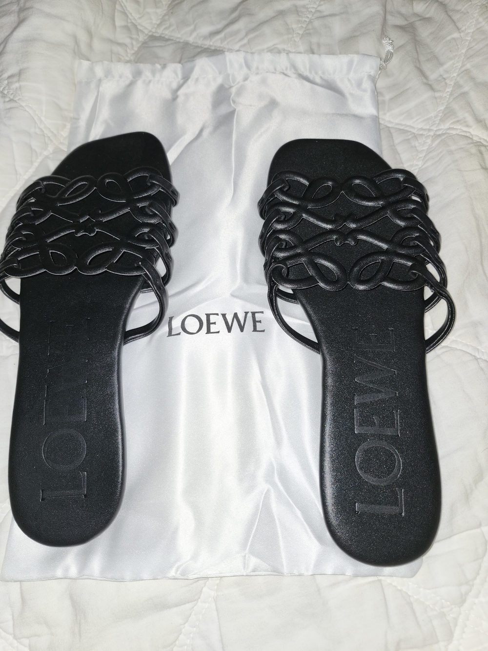 Loewe Black Braided Strap Slide Sandals